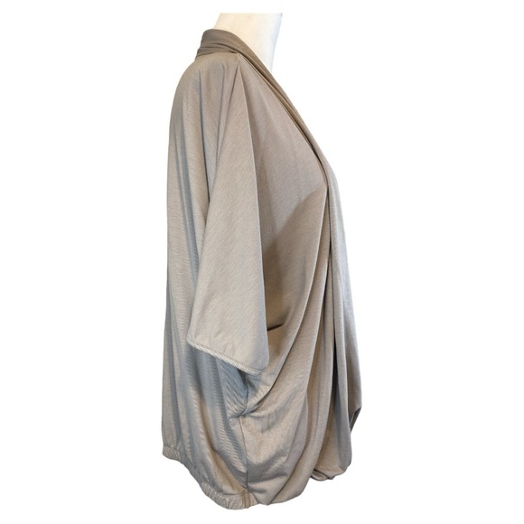 H by Halston Faux Wrap Short Sleeve Top Size M Taupe Brown Oversized Lagenlook - Picture 2 of 10